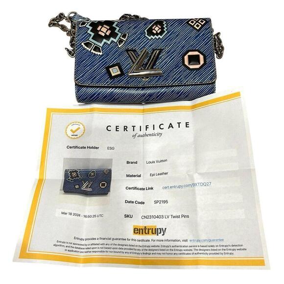 LOUIS VUITTON Aztec Denim Blue Epi Leather Twist Chain Wallet Crossbody Bag +COA - Picture 2 of 13